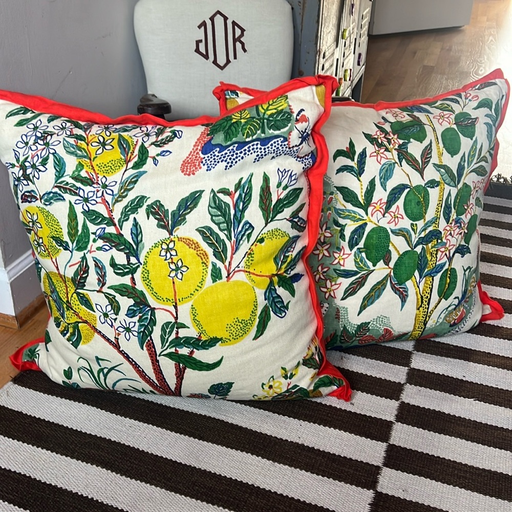 Pair of Schumacher Citrus Garden euro pillows